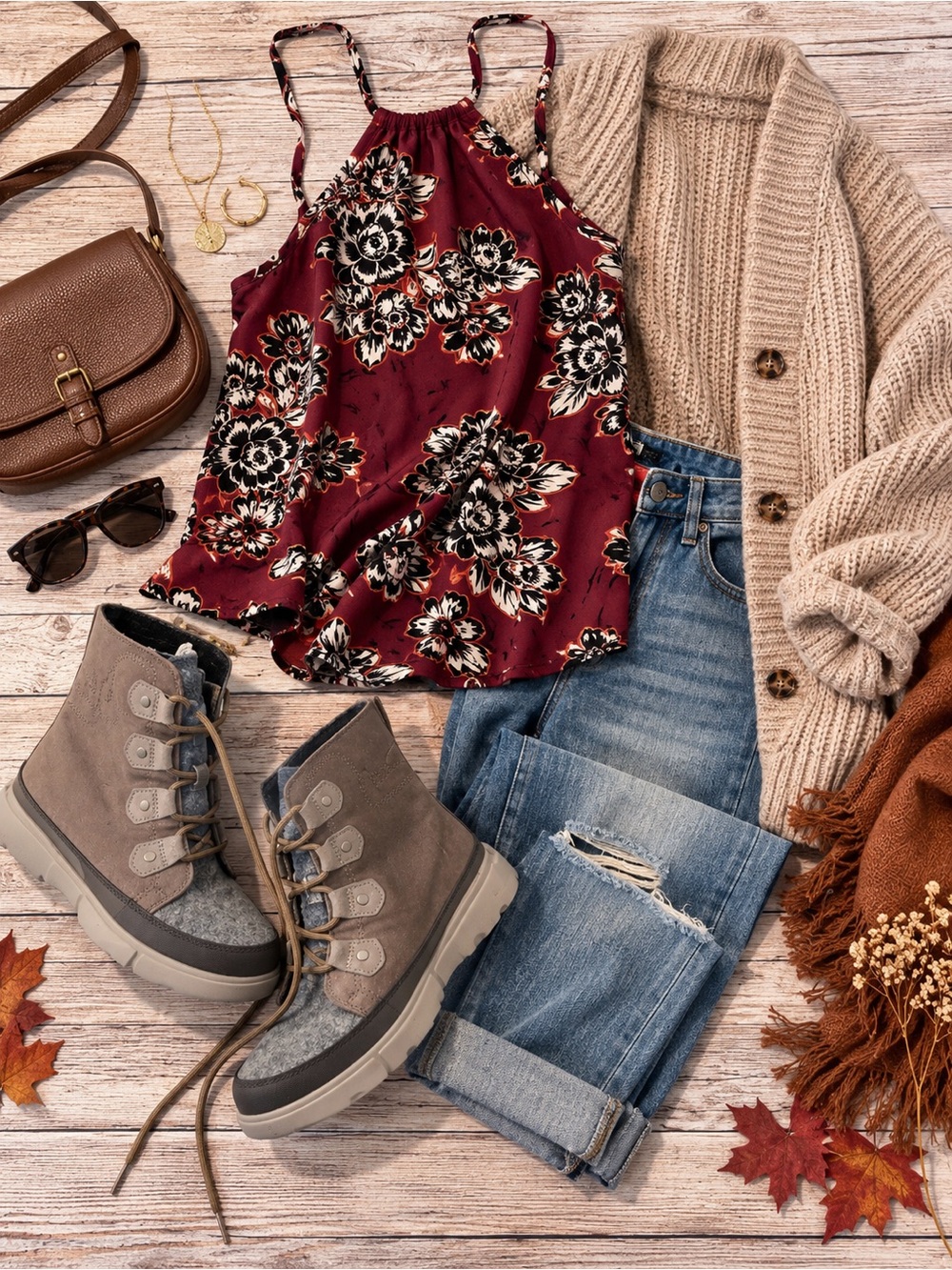 Sorel Taupe and Gray Lace-Up Women's Ankle Boots